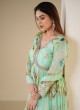Firozi Floral Design Anarkali Dress With Dupatta